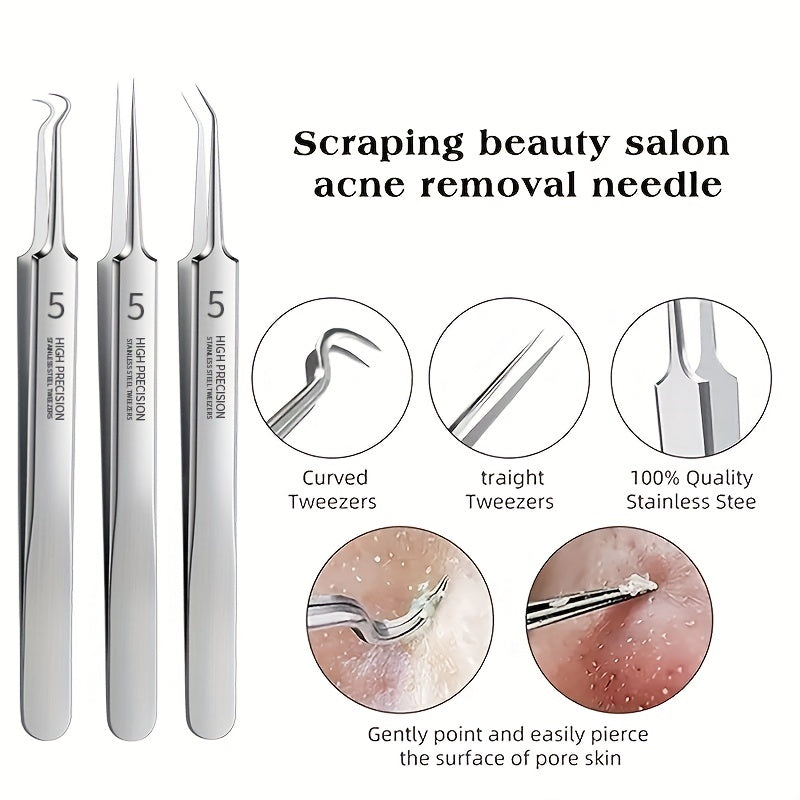 3pcs\u002FSet Professional Tweezers Ultra-Fine Pimple Tweezers Beauty Tool For Face Health And Care