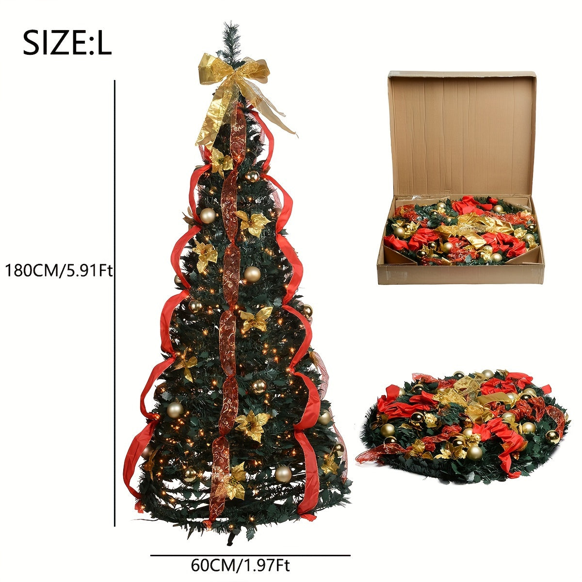 3.94ft\u002F4.92ft\u002F5.9ft Scalable Christmas Tree Folding Christmas Tree Pagoda Tree With Lights Christmas Decoration