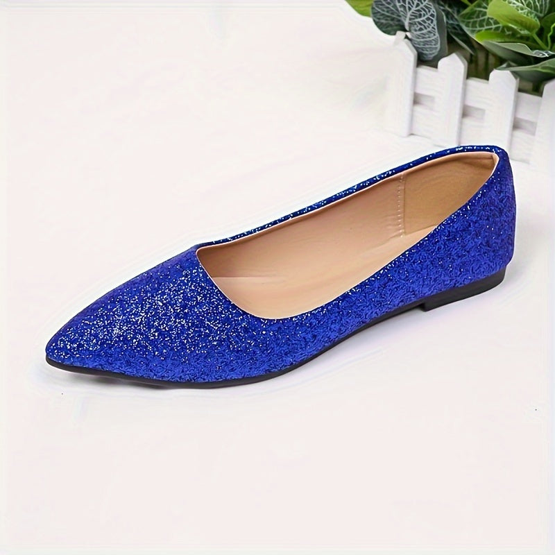 Women's Glitter Design Flat Shoes, Elegant Point Toe Slip On Shoes, Lightweight & Comfortable Shoes