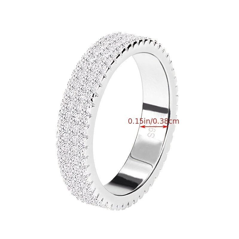 925 En Argent Sterling Bande De Mariage Éternité Bague De Mode Zircon Décor Fiançailles Bague Pour Les Femmes R721S