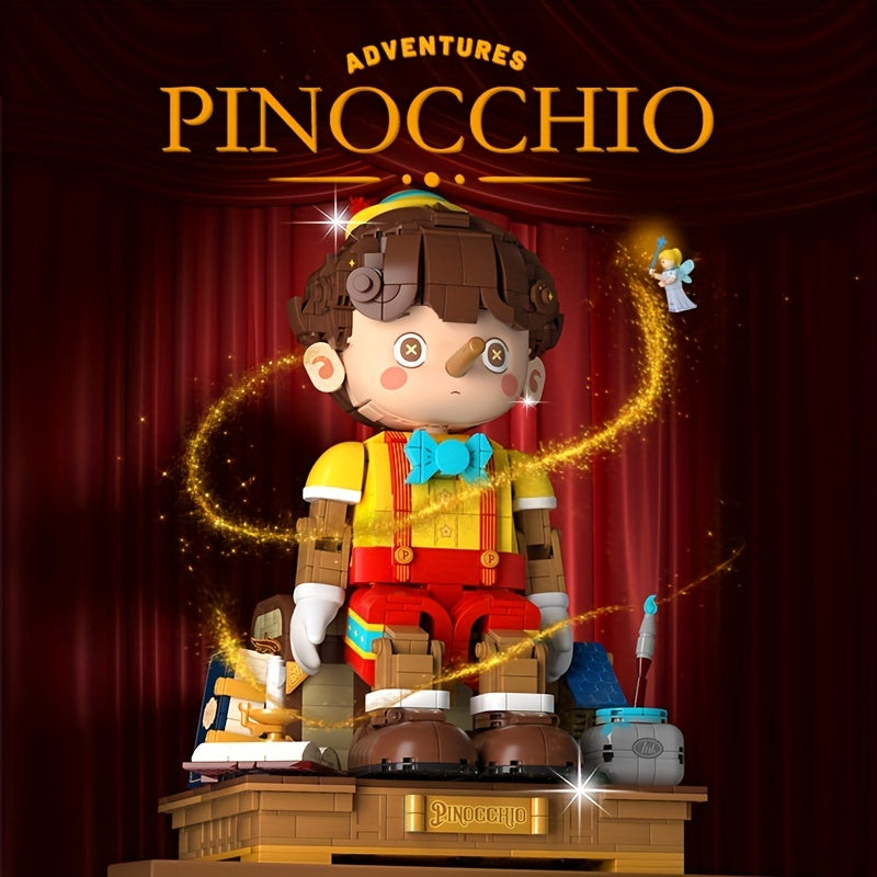 Serie de cuento de hadas Pinocchio bloque de construcción muñeca de marioneta movimiento conjunto con luces decoración exquisita caja de regalo, adecuado para adultos bloque de construcción amantes de Halloween regalo de Navidad