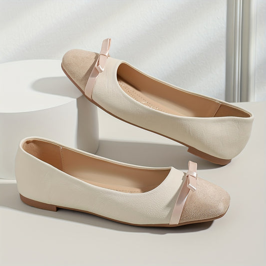Women's Bowknot Decor Flat Shoes, Elegant Square Toe Slip On Shoes, Lightweight & Comfortable Shoes