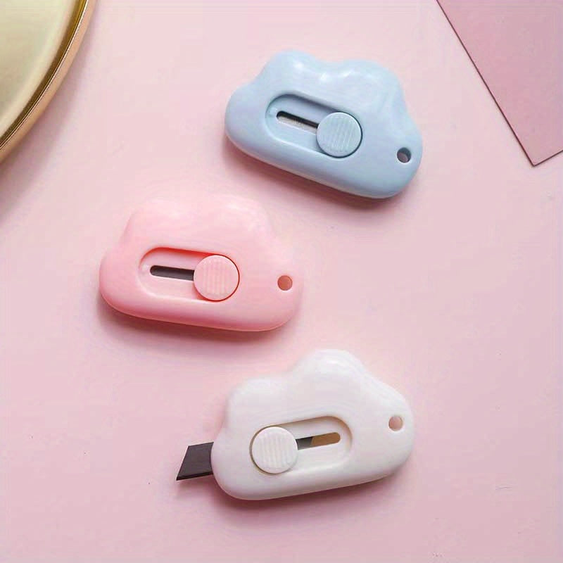 (3pcs\u002Fset)Cute Cloud Color Mini Portable Utility Knife Paper Cutter Cutting Paper Razor Blade Office Stationery (Blue,Pink,White)