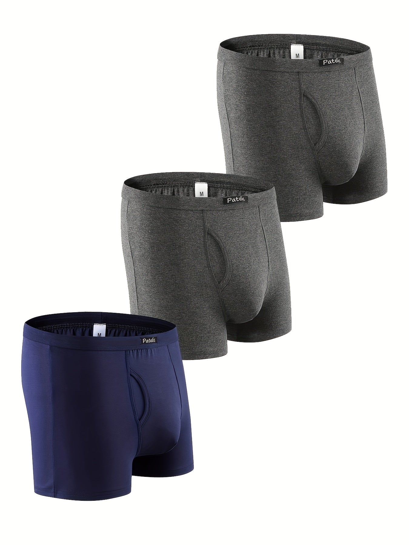 3 piezas de los hombres más tamaño Boxer Breifs, bragas de boxeador de color liso casual, transpirable cómodo secado rápido elástico Boxer Trunks, ropa interior de hombre, ropa interior de algodón 95%