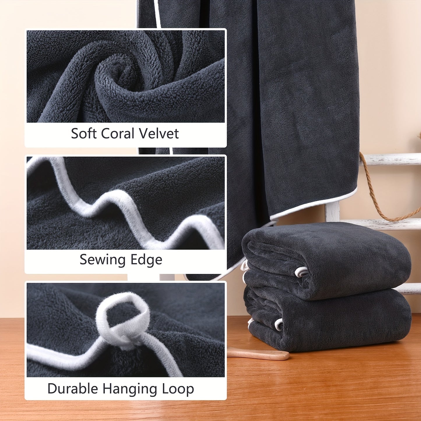 3pcs Microfiber Bath Towels, 300 GSM Super Absorbent And Quick-drying Bath Towel 27.56 X 55.12inch, Multipurpose Bath Towels For Spa, Yoga, Fitness, Bathroom (Dark Grey)