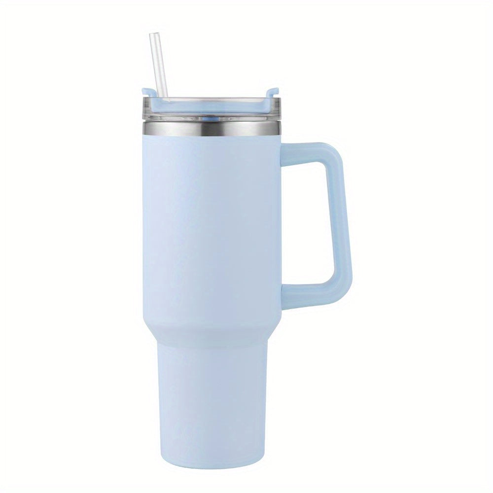 1 unid reutilizable vacío vaso con paja 40oz, doble capa de acero inoxidable aislado beber taza, coche práctico taza con mango