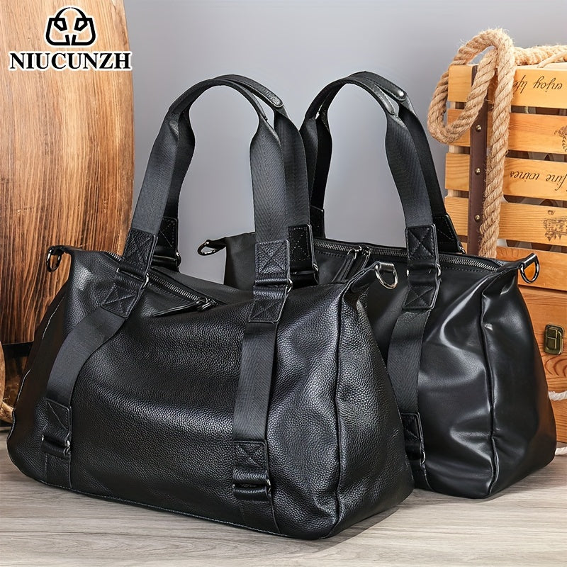 1pc Genuine Leather Tote Bag, Short-Distance Travel Duffel Bag, Casual Fitness Handbag