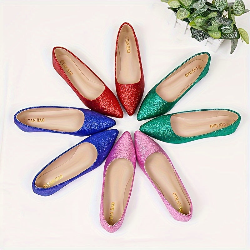 Women's Glitter Design Flat Shoes, Elegant Point Toe Slip On Shoes, Lightweight & Comfortable Shoes