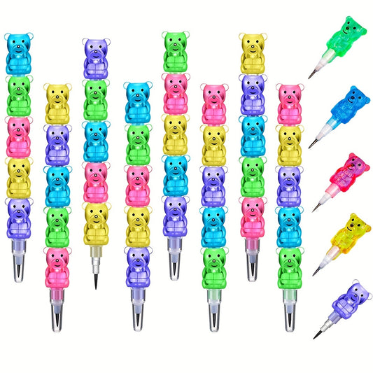 30pcs empilable Pencilsm, crayons d'ours en plastique enfants empilant des crayons de point 5 dans 1 empilant des faveurs colorées de partie de crayons pour la fête d'anniversaire fournit des applications multiples d'équipement d'amusement d'école