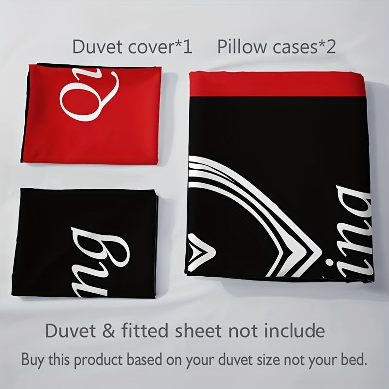 3pcs Duvet Cover Set, Black And Red Crown Pattern Bedding Set, Soft Duvet Cover For Bedroom, Guest Room (1*Duvet Cover + 2*Pillowcase, Without Core)