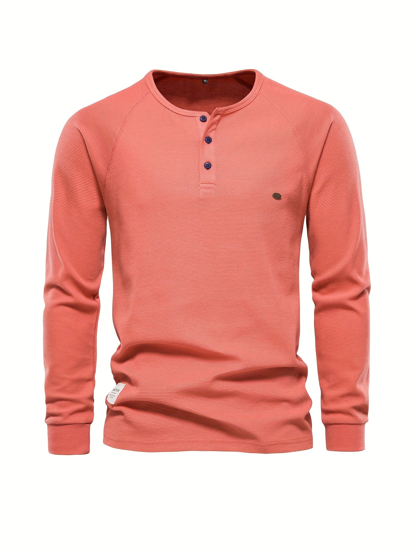 Waffle Henley T-Shirt Men's Basic Breathable Long Sleeve  Henley T-Shirts