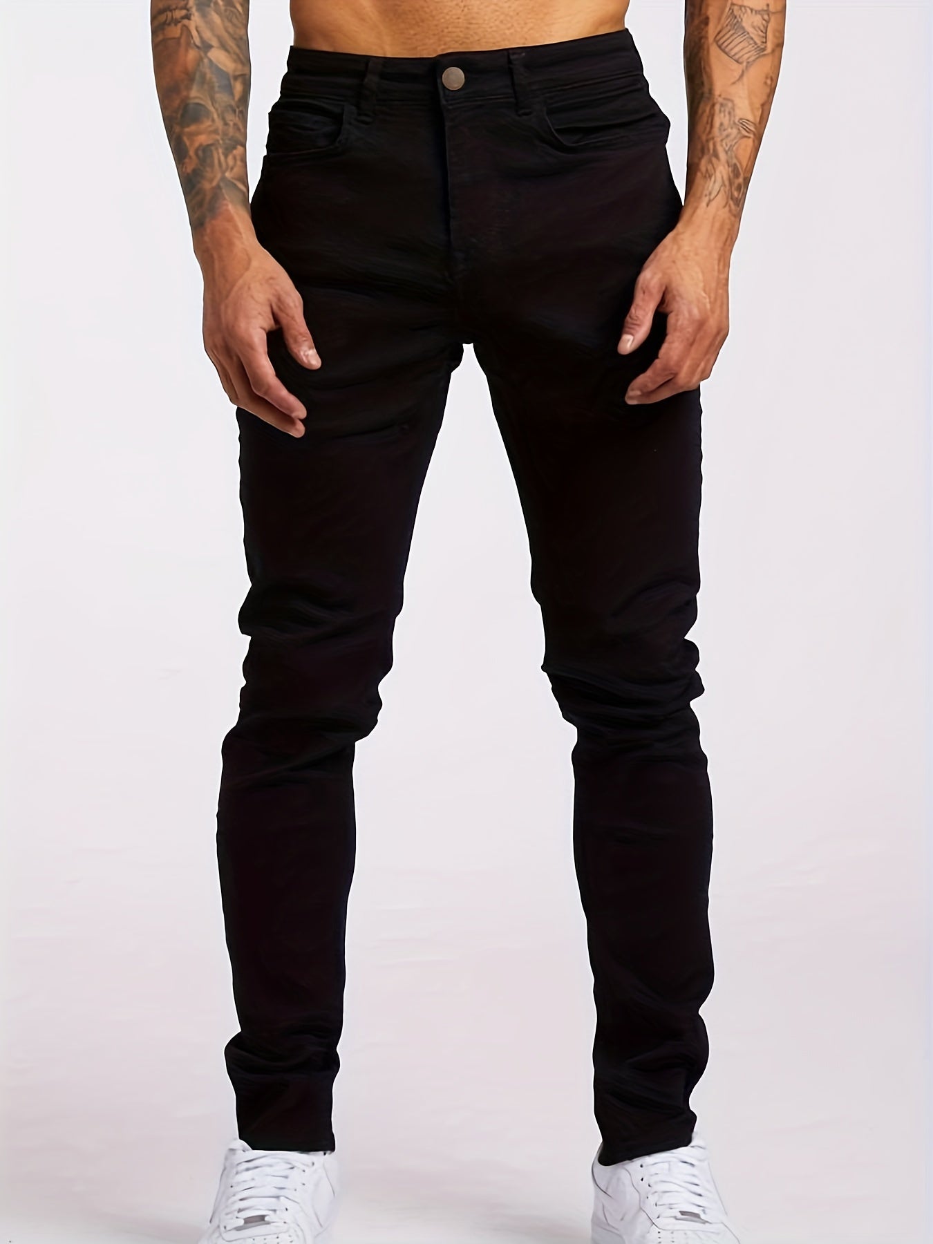 Slim Fit Jeans, Men's Casual Street Style Solid Color Mid Stretch Denim Pants For Spring Summer