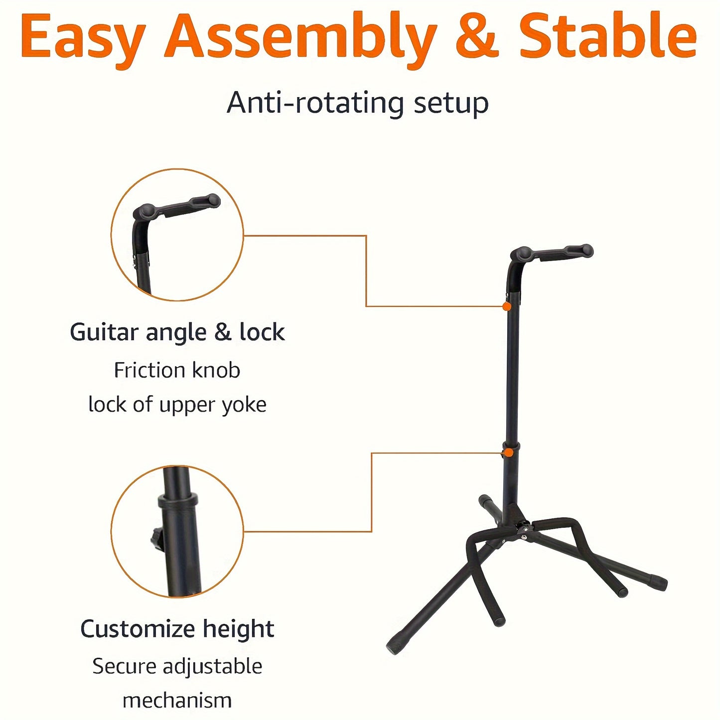 Guitar Adjustable Folding Stand, Electric, Bass Guitar And Bass, Black