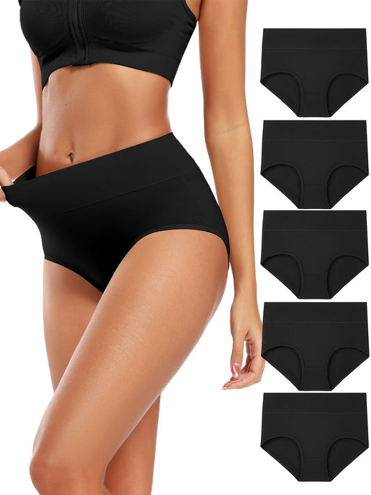 5pcs Seamless Solid Briefs, Comfy & Breathable Stretchy Intimates Panties, Women's Lingerie & Underwear
