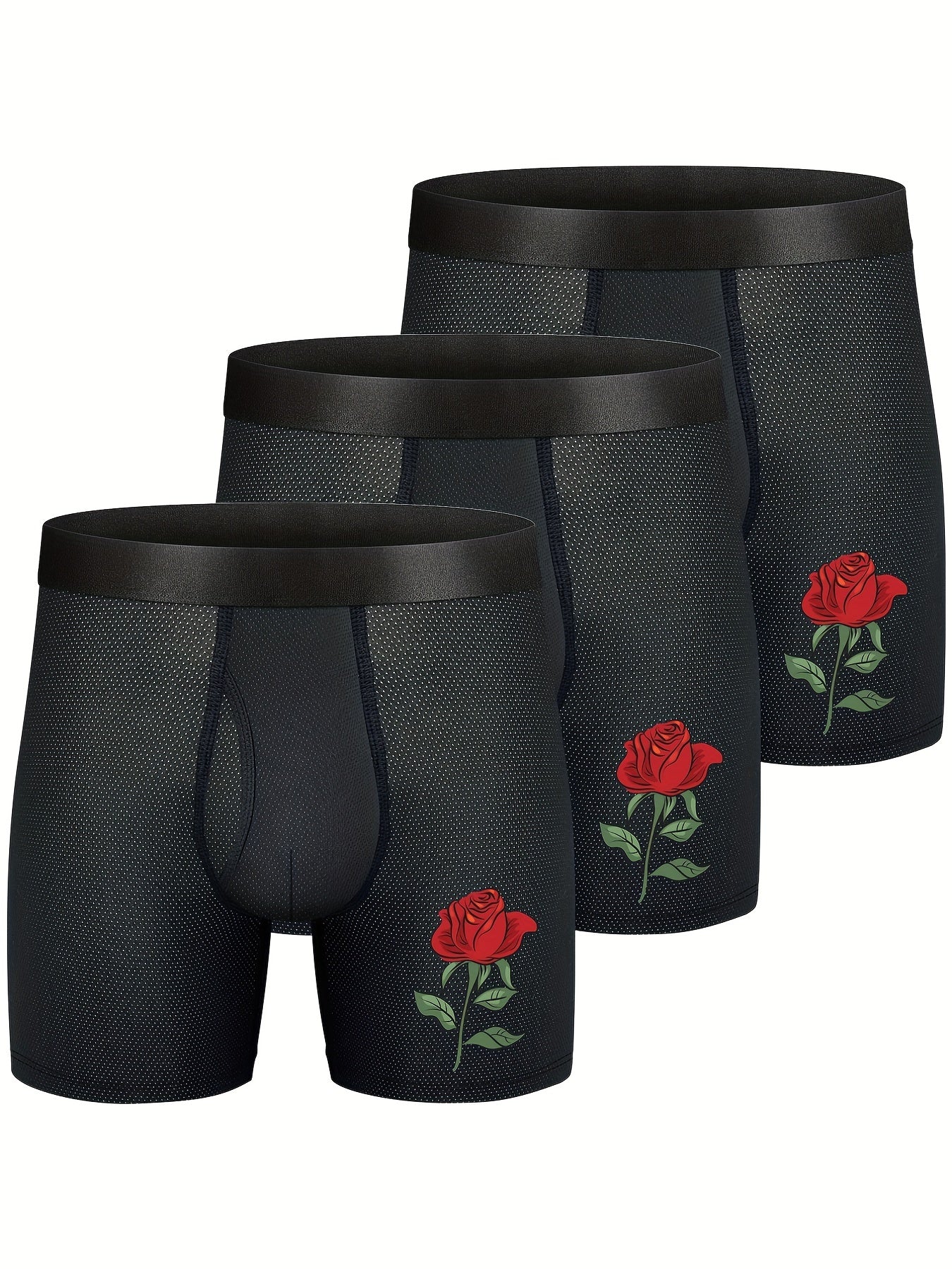 3pcs hombres de malla cómodo transpirable atlético fresco largo boxer calzoncillos, ropa interior