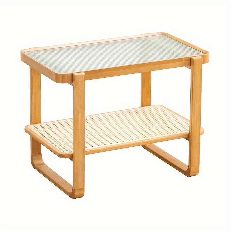 Envío del mar 1pc. Mesa auxiliar de sofá, sala de estar minimalista mini balcón pequeña mesa de café, mesa de noche de vidrio de color de registro Mesa de esquina trenzada de ratán