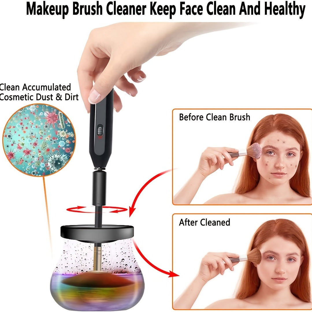 Electric Makeup Brush Cleaner and Dryer - Quick and Easy Cleaning and Drying in One Minute - 8 Rubber Tube Sleeves for Optimal Brush Care