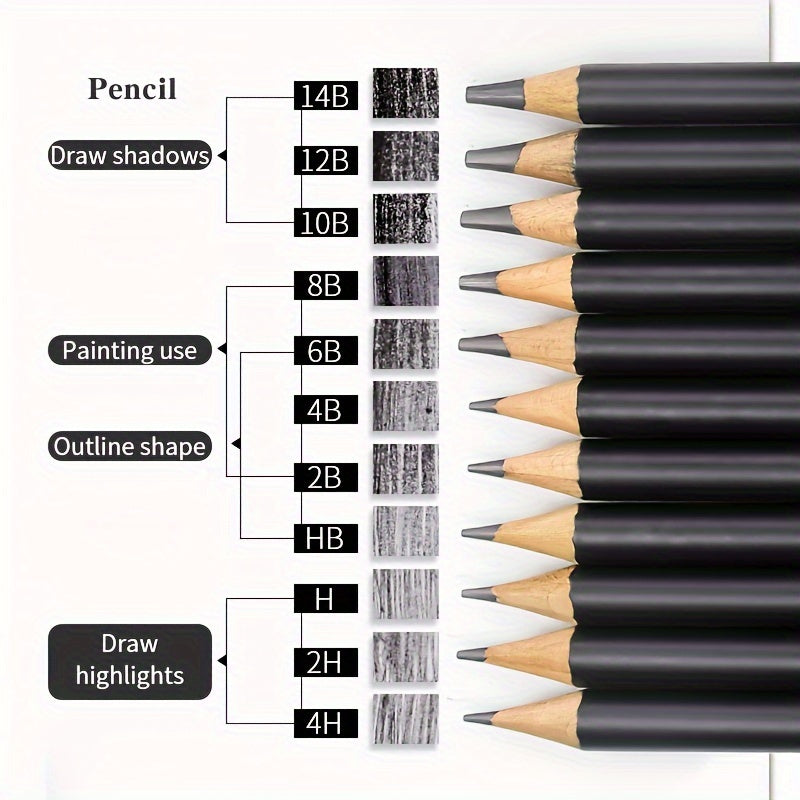 41pcs Dessin Débutant Esquisse Crayon Set Charbon Crayon Taille-Crayon, Gomme, Extenseur de Crayon, Couteau, Gomme de Papier, Esquisse Crayon Art Coloré Couleur Crayon Set Pour Cadeau Et Retour À L'école