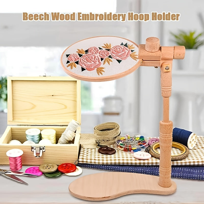 1set Wooden Tall Embroidery Stand Set, Adjustable Cross Stitch Hoop Stand Holder With 4''-6'' Embroidery Hoops, Rotatable Embroidery Frame Lap Stand Hands Free Sewing Tool For Cross Stitch Project