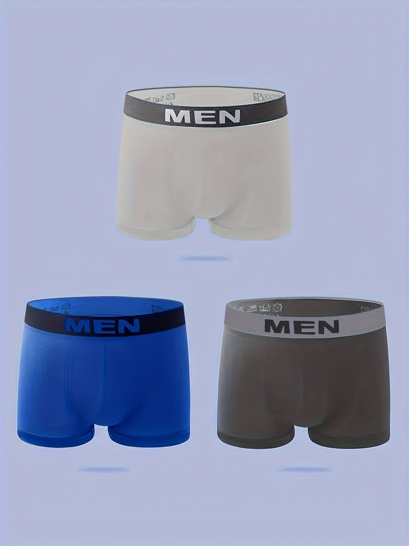 3pcs Hommes 'MEN' Imprimer Mode Sans Couture Respirant Confortable Haute Stretch Boxer Shorts, Hommes Sous-Vêtements, adapté Pour S \ u002FM \ u002FL Taille