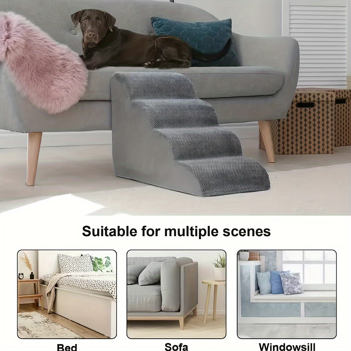 Pet Stairs, 4 Steps Dog Stairs Ramps For Bed, Non-slip Pet Steps, Removable And Washable Sofa Bed Ladder For Dog
