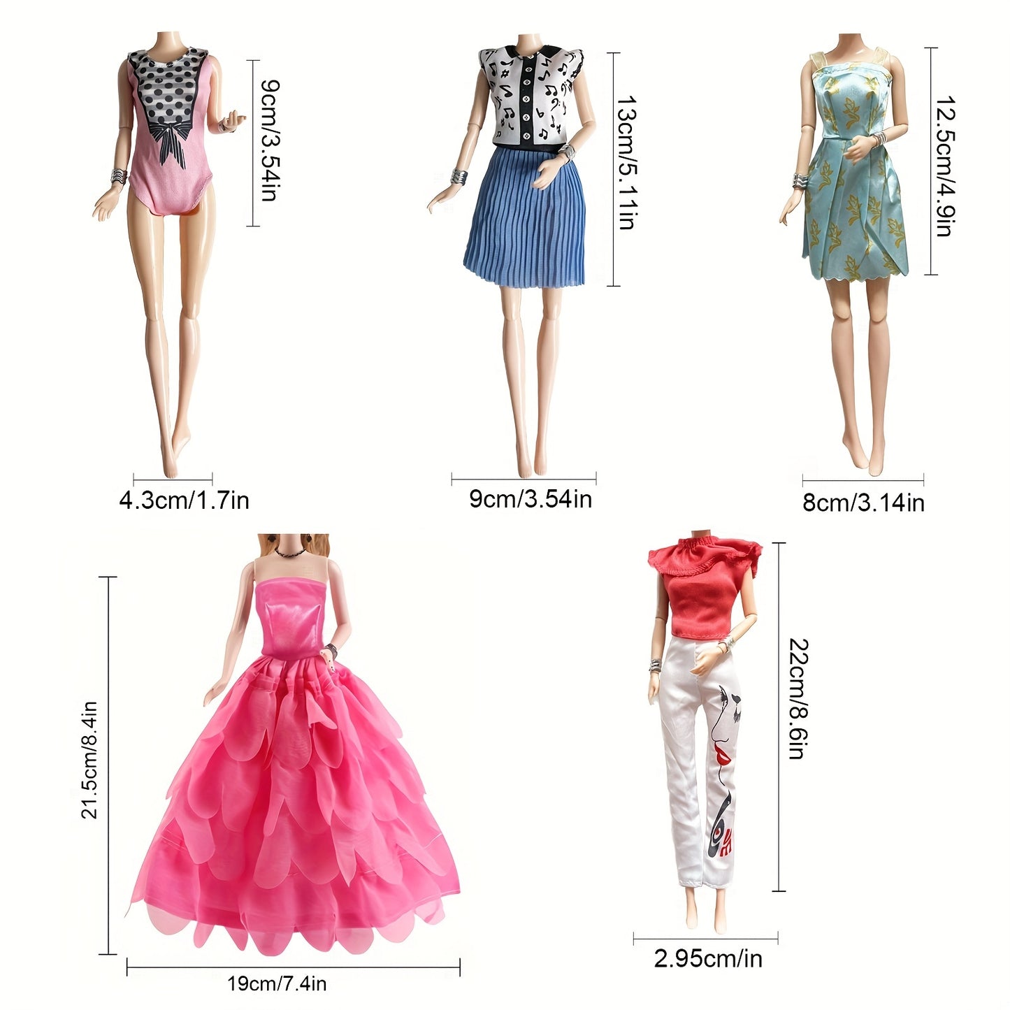 31Pack Doll Clothes And Accessories 5pcs Fashion Dresses 3pcs Gown Dresses 3 Bikini Swimsuits 5 Outfits 10 Shoes 5 Glasses For 11.5 Inch Doll