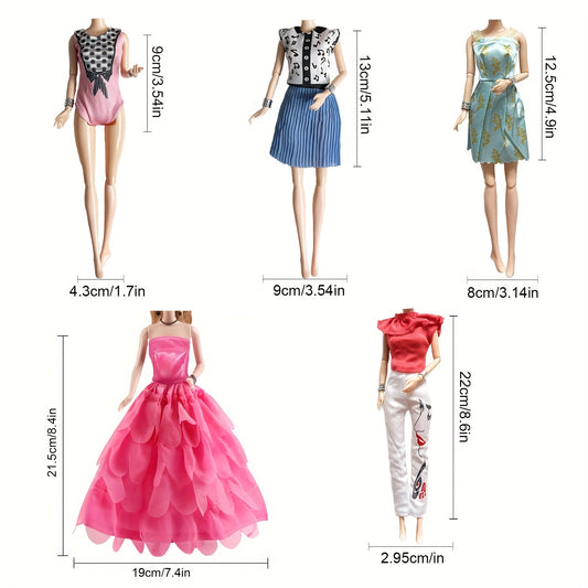 31Pack Doll Clothes And Accessories 5pcs Fashion Dresses 3pcs Gown Dresses 3 Bikini Swimsuits 5 Outfits 10 Shoes 5 Glasses For 11.5 Inch Doll