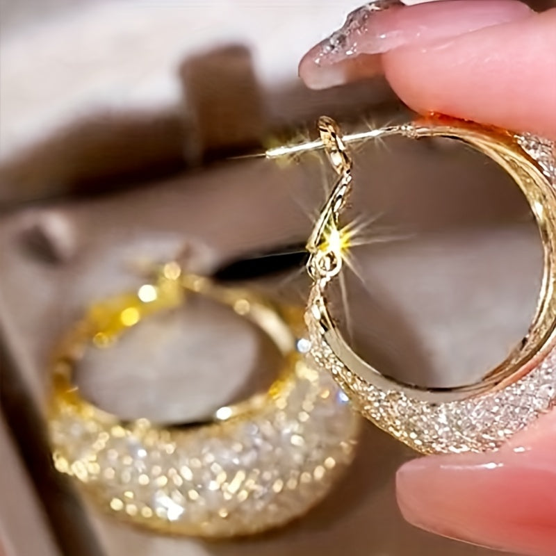 Luxuriöse Mesh Creolen Funkelnde Goldene Legierung 18K Vergoldete Creolen, Mode Frauen Ohrring Schmuck Geschenke