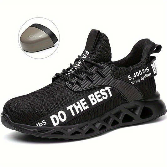 PLUS SIZE Men's Steel Toe Puncture Proof Anti-skid Work Safety Shoes, Breathable Woven Knit Industrial Construction Sneakers