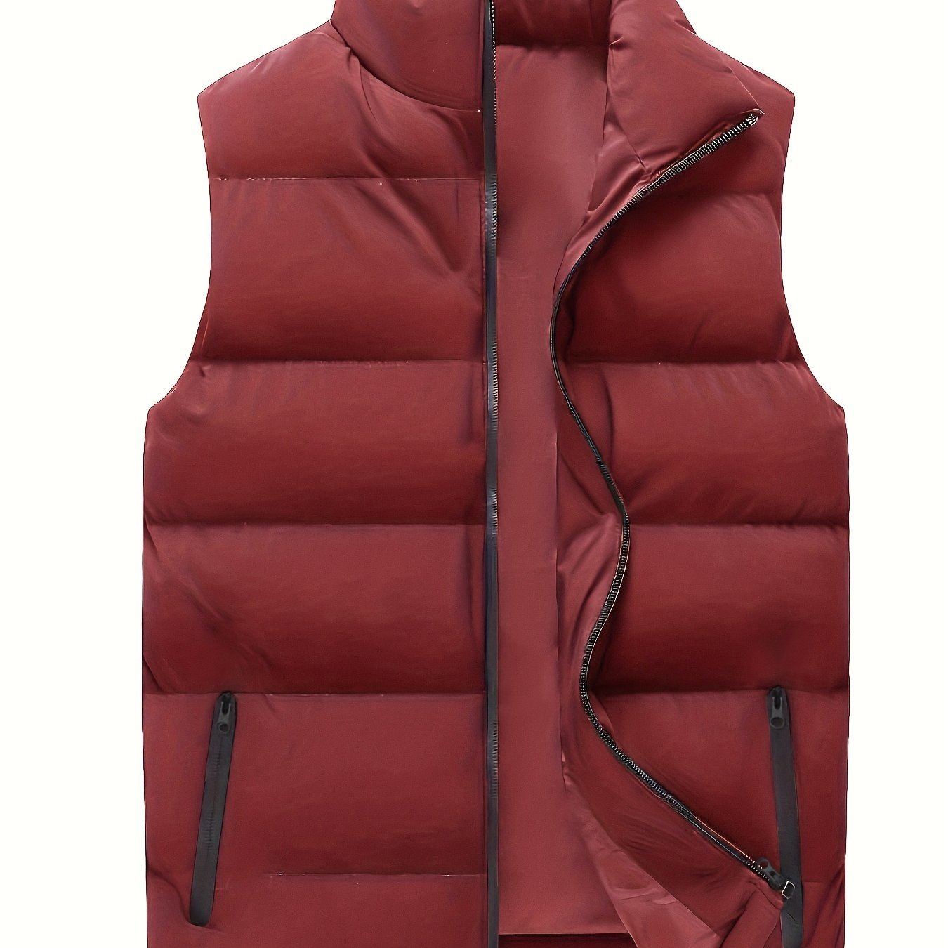 Plus Size Men's Solid Puffer Vest Jacket, Fashion Casual Thick Sleeveless Fall Winter Tops, Men's Clothing