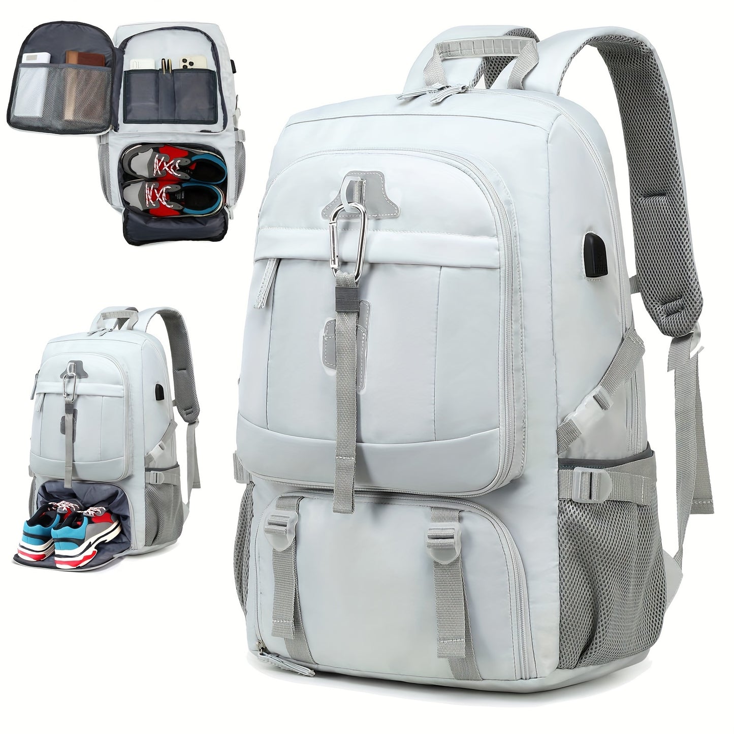 13.21gal Waterproof Travel Backpack, Large Capacity 17inch Laptop Schoolbag, Carry On Luggage Rucksack With Shoes Compartment