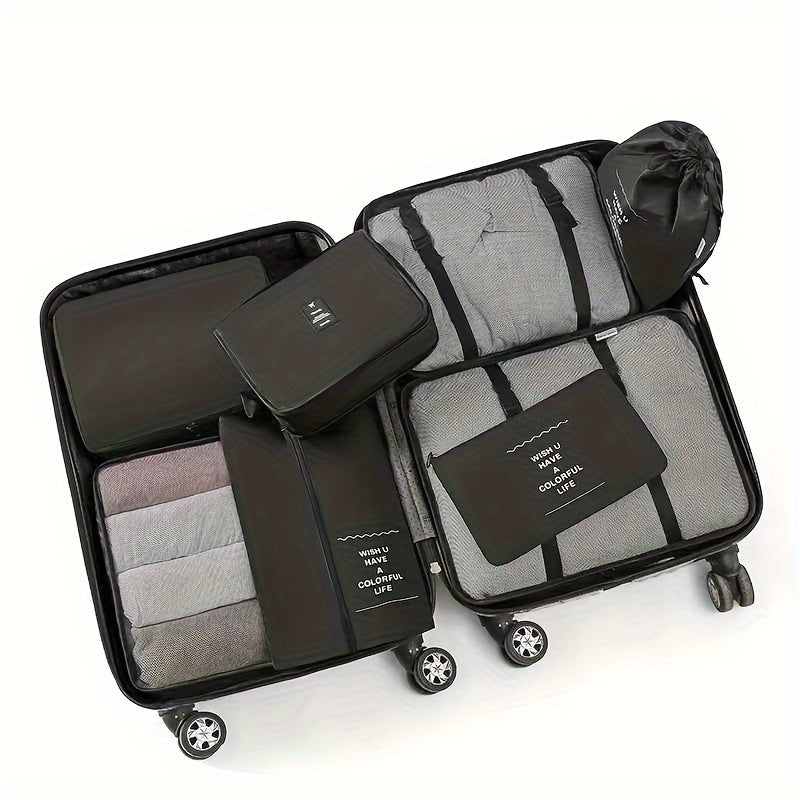 8 Pcs Solis Color Travel Luggage Bag Set, All-Match Dustproof Packaging Cubes, Lightweight Luggage Bags