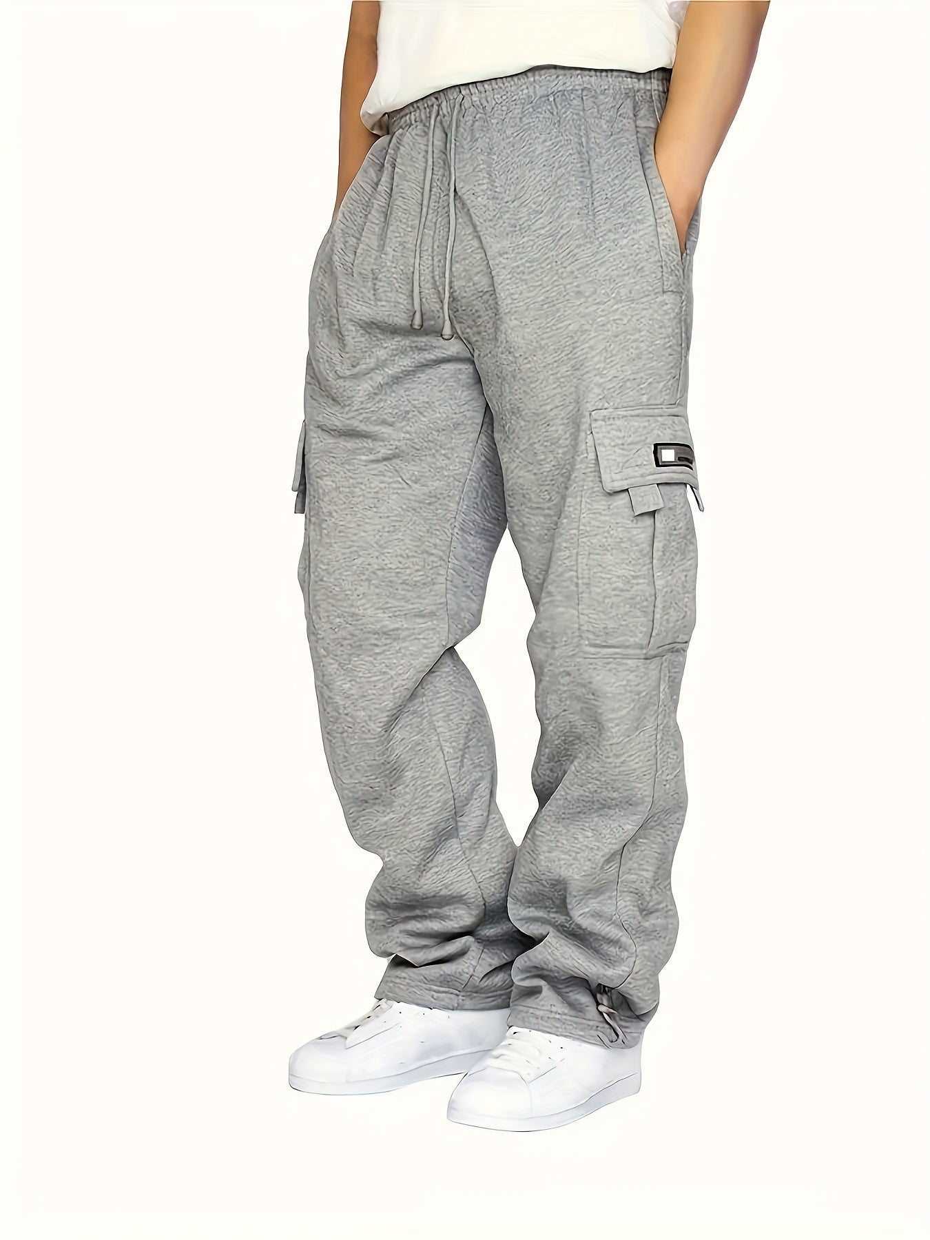 Men's Multi Pocket Cargo Pants, Casual Loose Fit Sports Pants