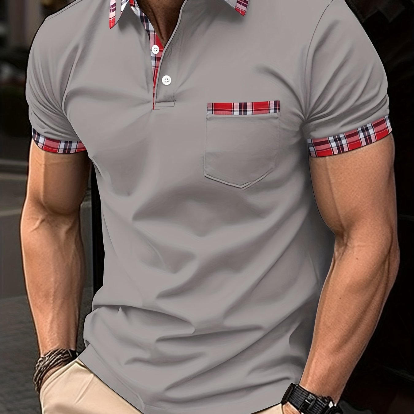 Camisas casuales con cuello en V y bolsillos de manga corta con botones para hombre Tops cómodos para el verano