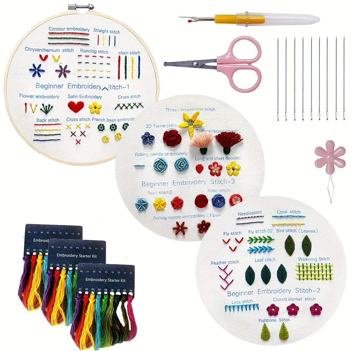 1 Set DIY Embroidery Stitch Kit, Handmade Embroidery Practice Starter Kit, To Learn 30 Different Stitches Hand Stitch Embroidery Skill Techniques For Beginners And Craft Lover Art & Craft Supplies