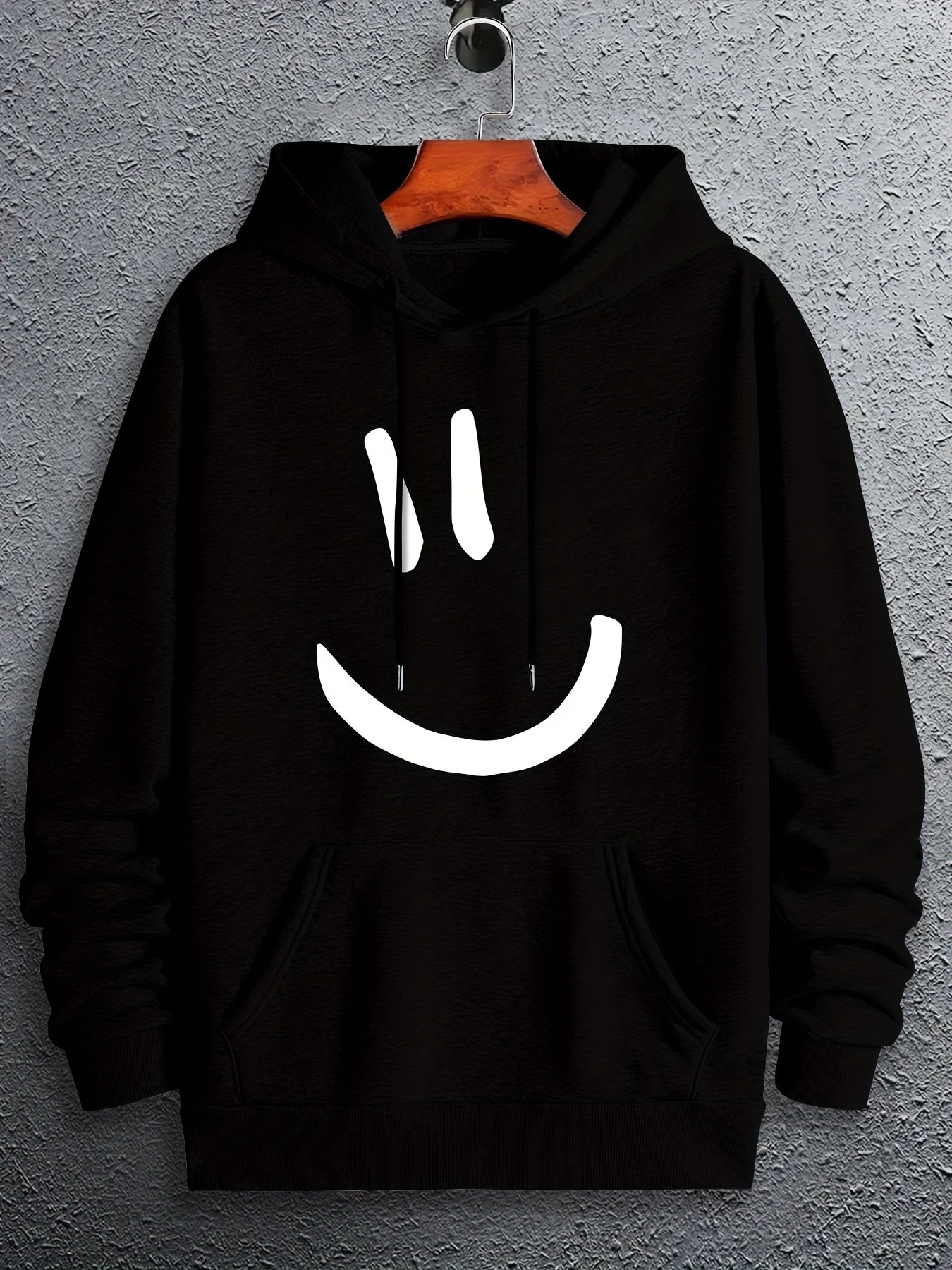 Men's Hoodies, Cute Smile Face Graphic Print Hooded Sweatshirt For Spring\u002Fautumn, Sports Workout Tops For Males, Men's Clothing, Plus Size