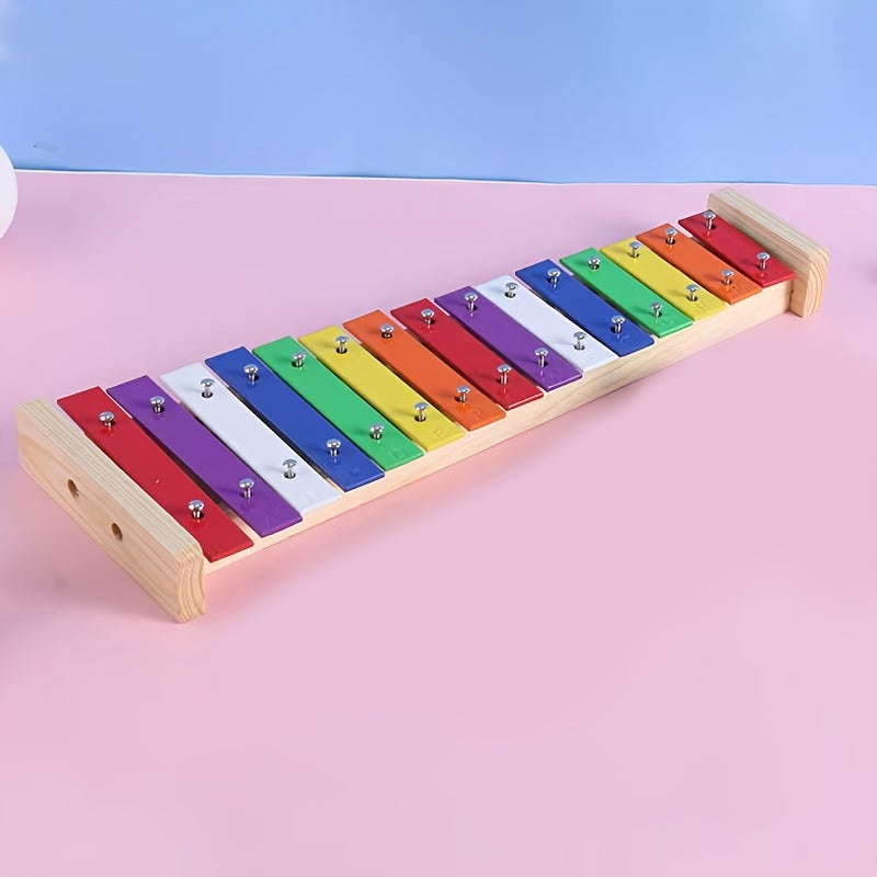 Two Sets Wooden Xylophone For Toddlers - 15 Vibrant Tones With Multi-Colored Metal Bars And Mallets Included