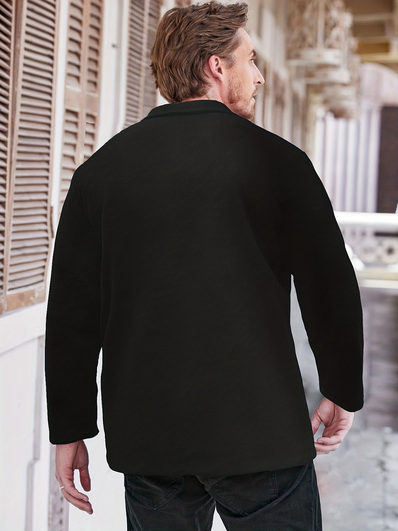 Men's Fashion Solid Fleece Jacket With Pockets For Spring\u002Fautumn, Oversized Causal Coat For Big & Tall Males, Plus Size