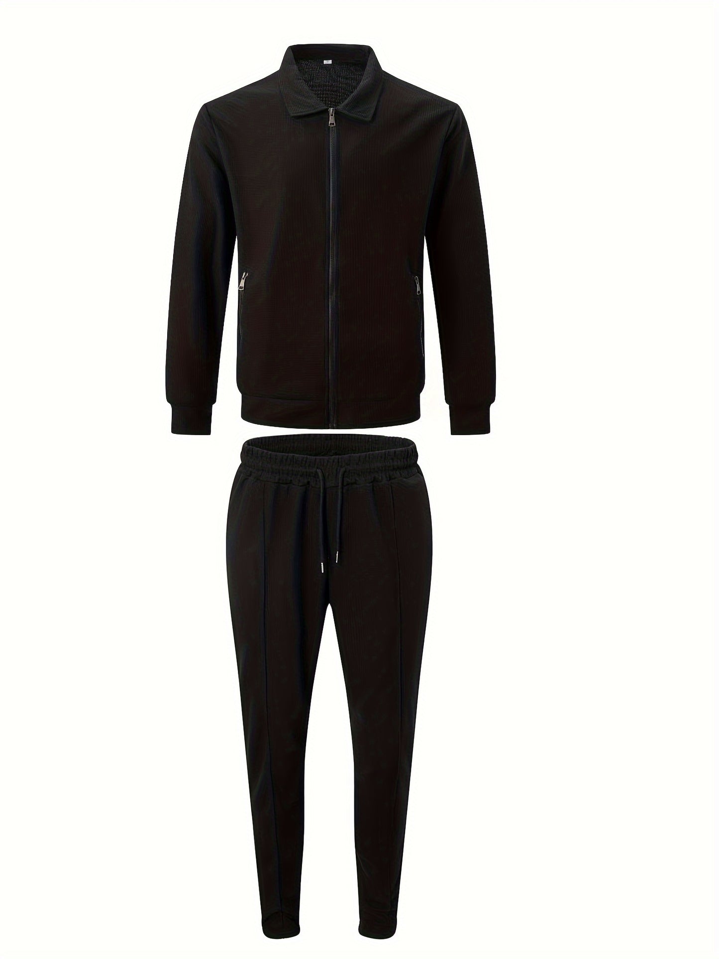 Waffle Solide Classique Hommes Athlétique 2 Pièces Ensemble de Survêtement Décontracté Full-Zip Survêtements À Manches Longues Veste Et Pantalon De Jogging Ensemble Pour Gym Entraînement Course