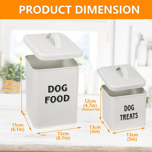 Conjunto de recipiente de armazenamento de alimentos para animais de estimação de metal de 2 peças, balde de armazenamento de alimentos para animais de estimação durável com tampa hermética e colher para armazenamento de alimentos secos domésticos