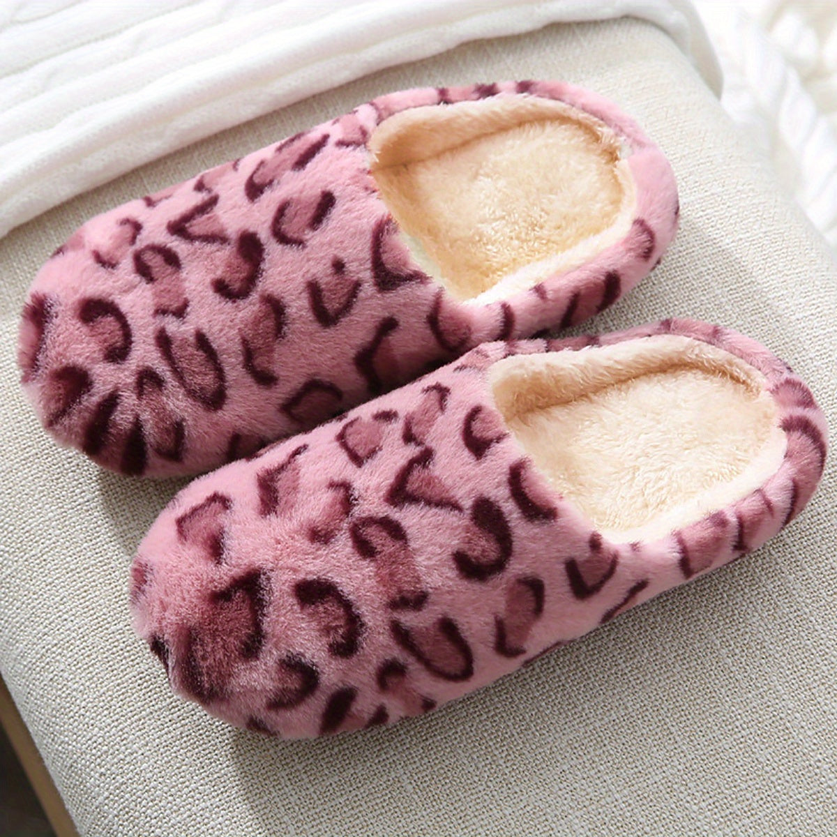 Women's Fluffy Home Slippers, Soft & Comfortable Leopard Pattern Indoor Slides