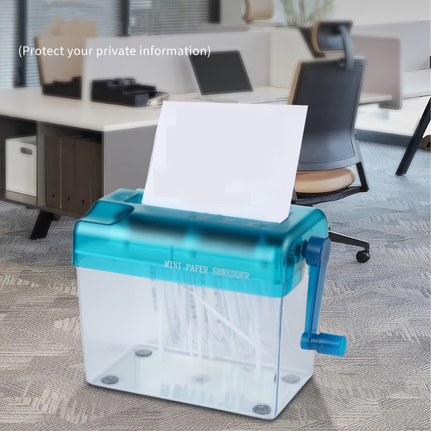 Paper Shredder Blue, 1pc Hand Shake Shredder Mini Desktop Hand Shake Paper Multifunctional Office Household Manual Shredder Office Supplies