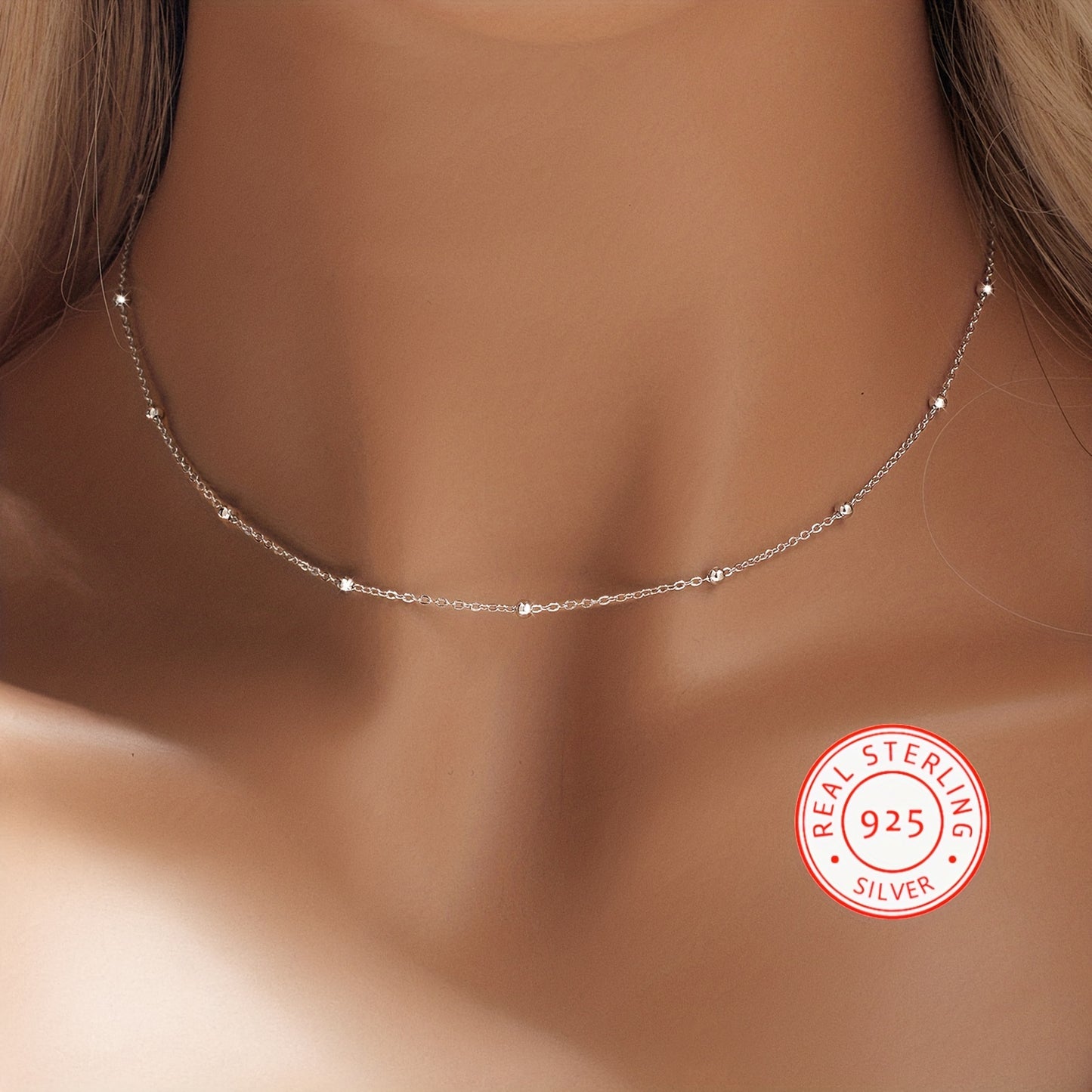 925 Sterling Silver Minimalist Round Beads Necklace Simple Minimalist Necklace Jewelry Gift