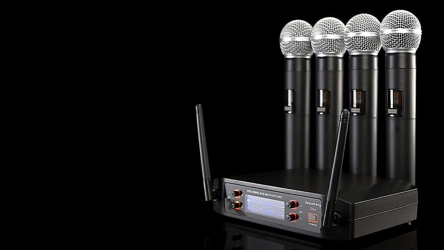 Depusheng DX4 Wireless Microphone, Professional  4 Channels Karaoke Handheld System for Home Karaoke, Meeting, Party, Church, DJ, Wedding, Home KTV Set