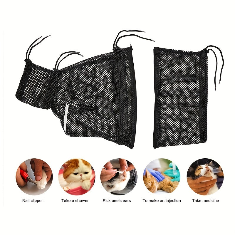 Mantenha seu animal de estimação limpo e confortável com nossa bolsa e arnês de malha premium para cuidados com animais de estimação!