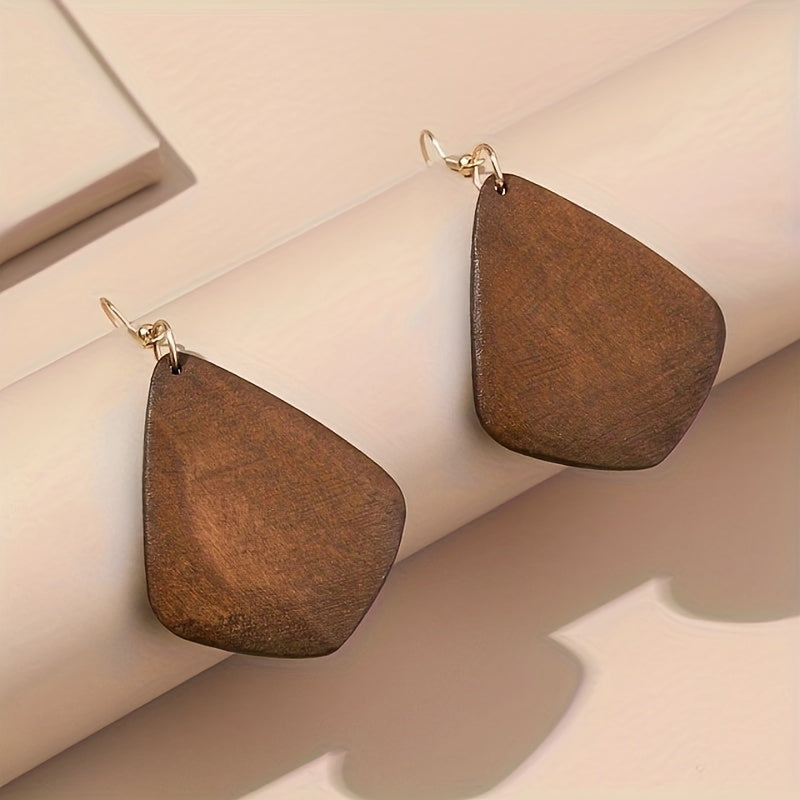 5 Pairs \u002F Set Brown Wooden Dangle Earrings Retro Simple Style Light Weight Fall Winter Ear Ornaments