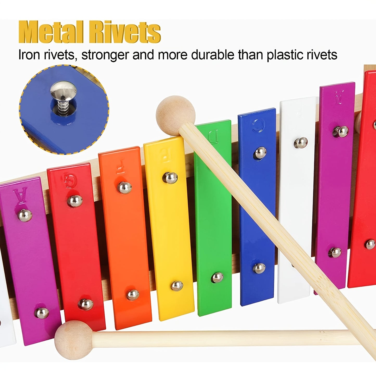 Two Sets Wooden Xylophone For Toddlers - 15 Vibrant Tones With Multi-Colored Metal Bars And Mallets Included