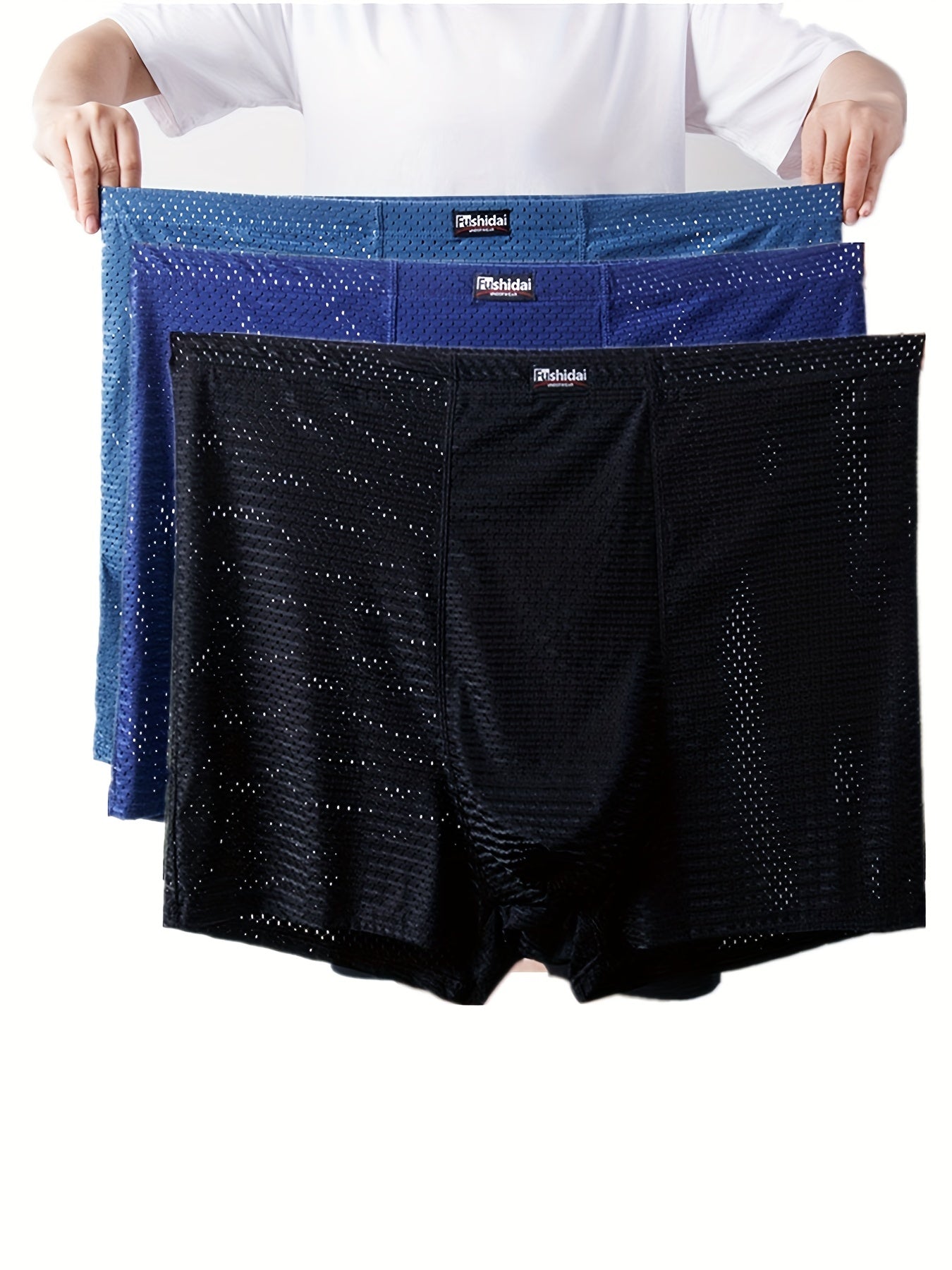 3pcs Hommes Plus La Taille Boxer Slip, Mesh Respirant Doux Confortable Extensible Boxer Trunks, Ice Silk Cool Boxer Briefs pour l'été, sous-vêtements pour hommes