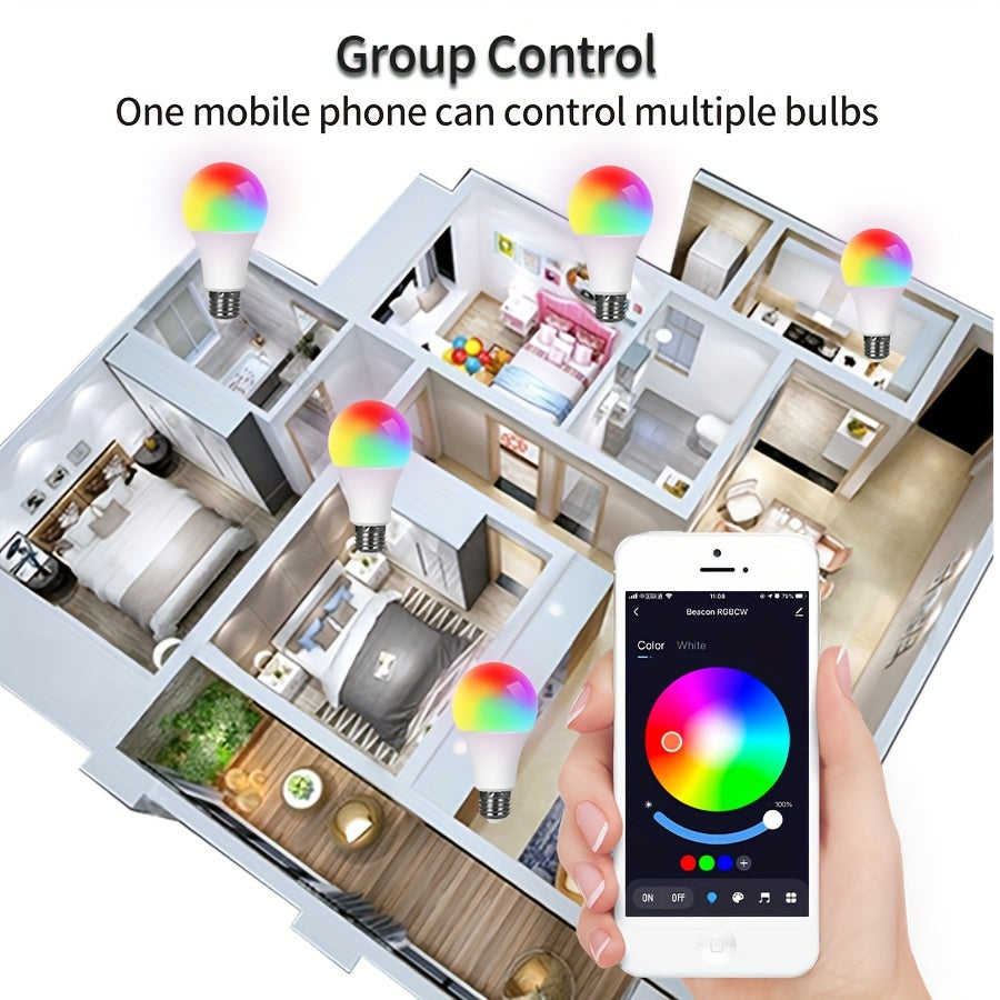 Intelligente Glühbirne für das Schlafzimmer zu Hause, kabellose Glühbirnen mit Steuerung über die Tuya Smart- und Smart Life-App, RGB+WW+CW-LED-Farbwechselbirnen, dimmbare Musiksynchronisation, A19 E26 9 W 800 LM, unterstützt Alexa nicht (es sei denn, Sie