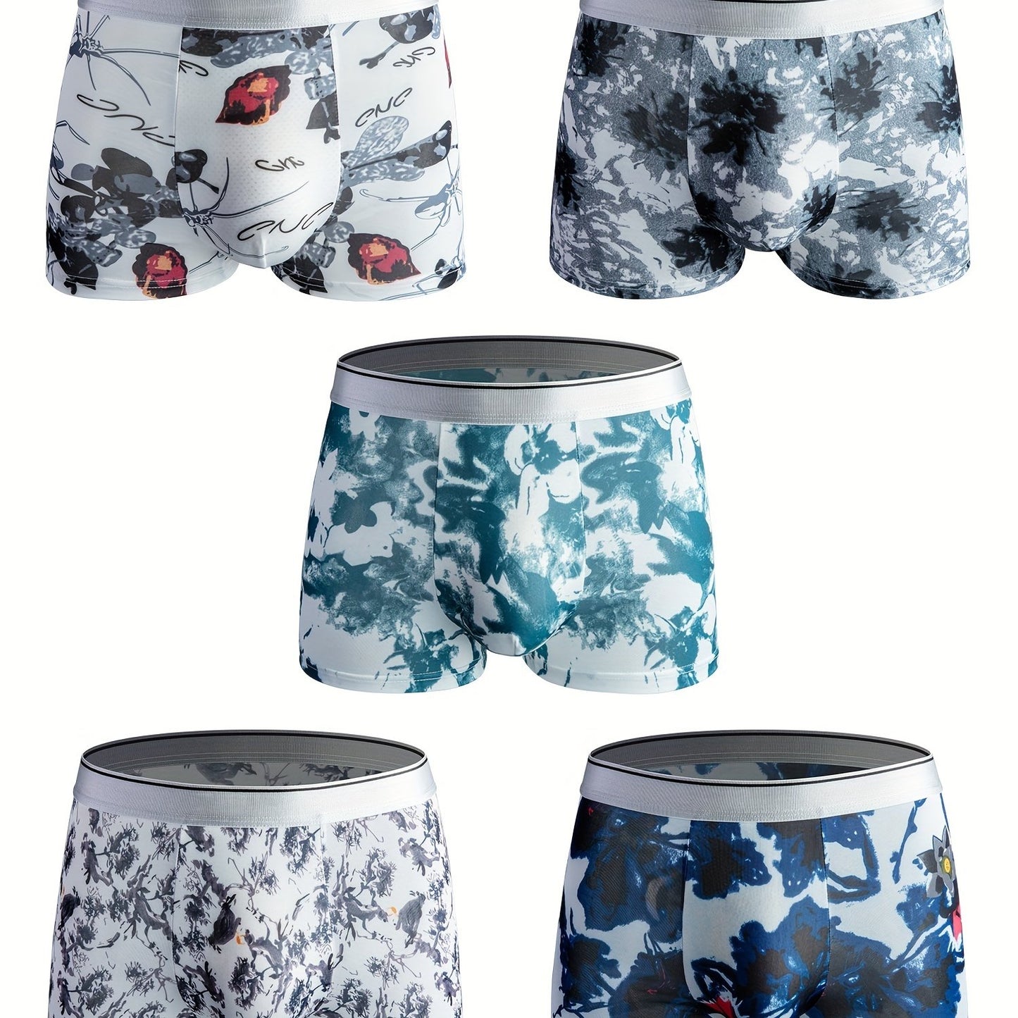 5 Pack Ice Silk Men's Elastic Underwear,High Stretch Boxer Briefs